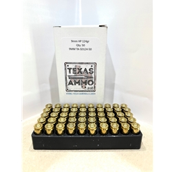 Texas Ammo, LLC 9MM TA-HP 9mm 124gr HP 50 rd box