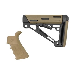 Hogue STOCK & GRIP KIT AR15 Collapsible Stock with Beaver Tail Grip FDE (no buffer tube) mil-spec